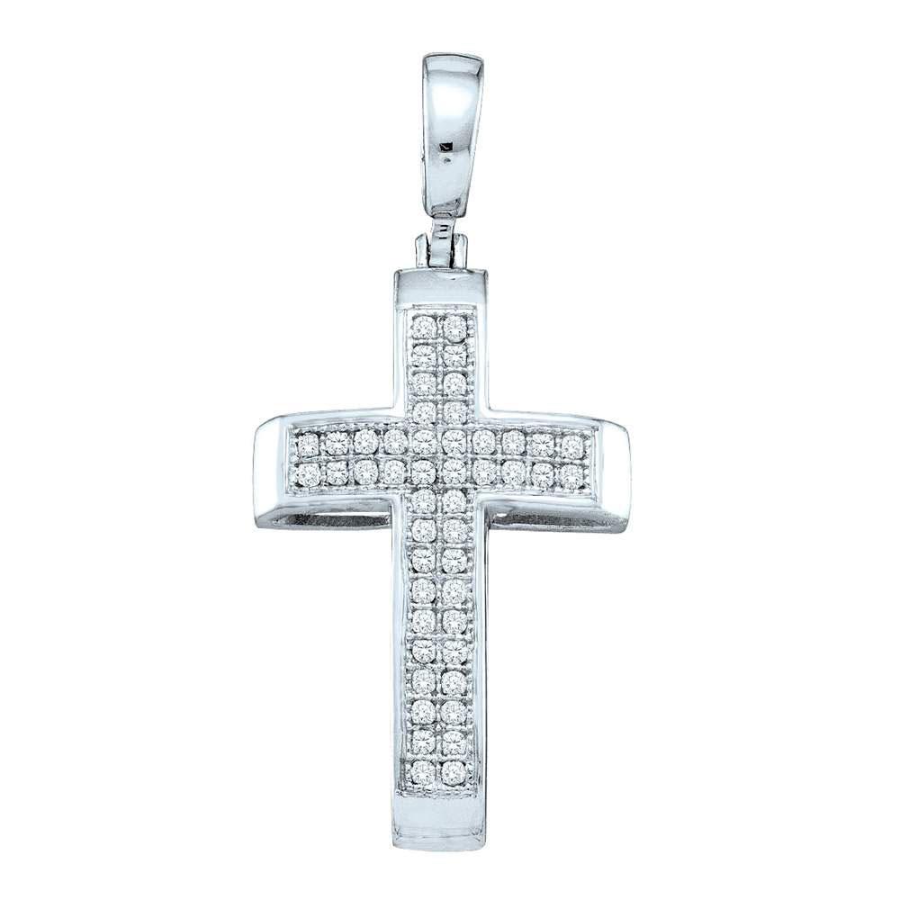 Radiant Cross of Brilliance: Sterling Silver Womens Round Pave - set Diamond Cross Pendant 1/6 Cttw - Splendid Jewellery