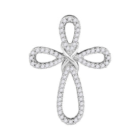 Radiant Cross of Elegance: 10kt White Gold Womens Round Diamond Pendant - Splendid Jewellery