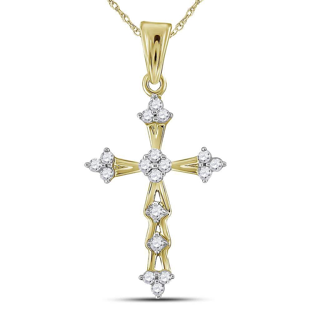 Radiant Cross of Eternity: 10kt Yellow Gold Diamond Flared Pendant - Splendid Jewellery