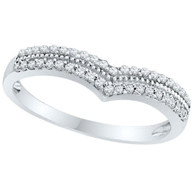 Radiant Diamond Cascade Band Ring | 10kt White Gold Womens Round Diamond Chevron Band Ring 1/4 Cttw | Splendid Jewellery - Splendid Jewellery