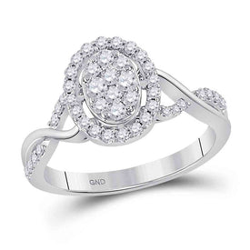 Radiant Diamond Cluster Ring | 14kt White Gold Womens Round Diamond Oval Cluster Ring 1/2 Cttw | Splendid Jewellery - Splendid Jewellery