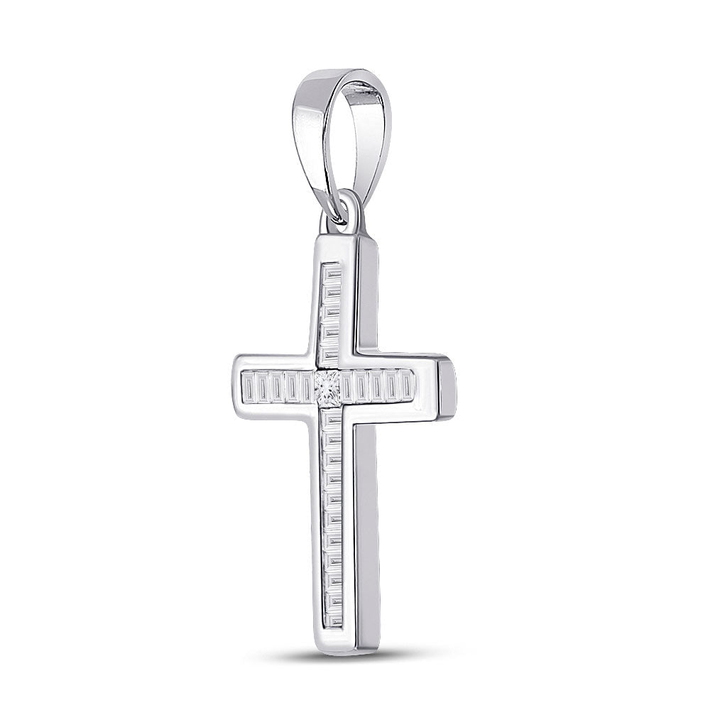 Radiant Diamond Cross Pendant | 10kt White Gold Womens Princess Diamond Cross Pendant 1/10 Cttw | Splendid Jewellery - Splendid Jewellery