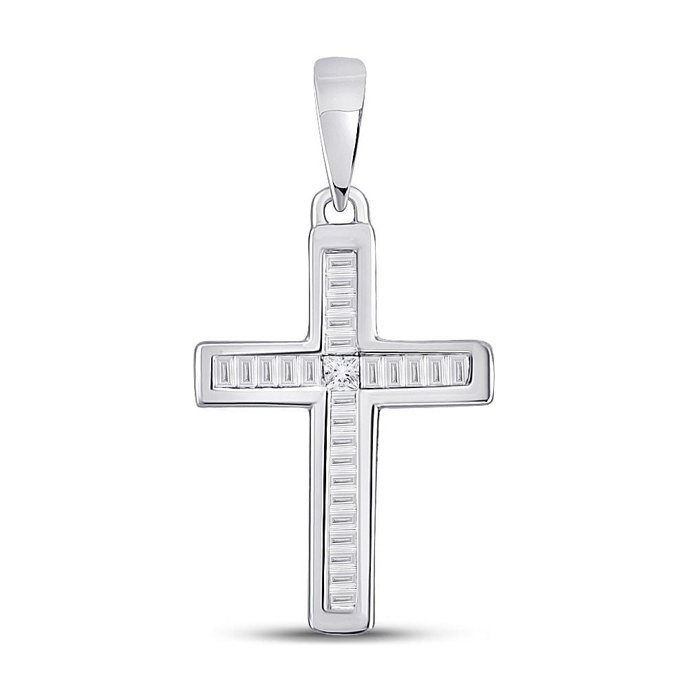 Radiant Diamond Cross Pendant | 10kt White Gold Womens Princess Diamond Cross Pendant 1/10 Cttw | Splendid Jewellery - Splendid Jewellery