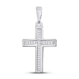 Radiant Diamond Cross Pendant | 10kt White Gold Womens Princess Diamond Cross Pendant 1/10 Cttw | Splendid Jewellery - Splendid Jewellery