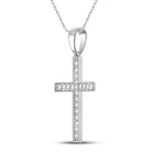 Radiant Diamond Cross Pendant | 10kt White Gold Womens Round Diamond Cross Pendant 1/20 Cttw - Splendid Jewellery
