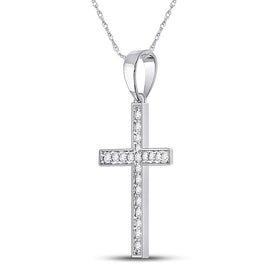 Radiant Diamond Cross Pendant | 10kt White Gold Womens Round Diamond Cross Pendant 1/20 Cttw - Splendid Jewellery