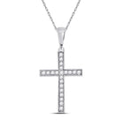 Radiant Diamond Cross Pendant | 10kt White Gold Womens Round Diamond Cross Pendant 1/20 Cttw - Splendid Jewellery