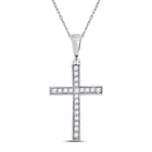 Radiant Diamond Cross Pendant | 10kt White Gold Womens Round Diamond Cross Pendant 1/20 Cttw - Splendid Jewellery
