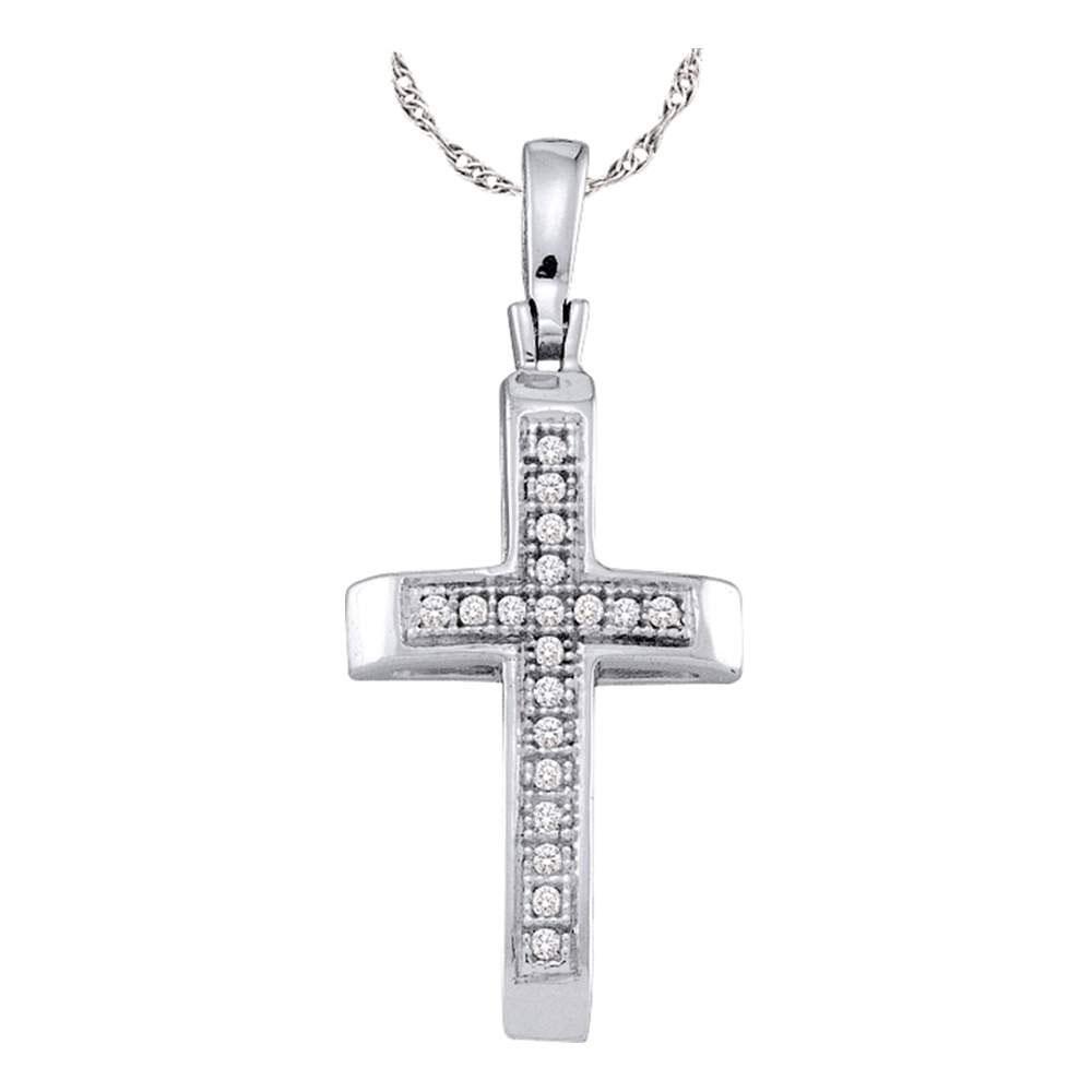 Radiant Diamond Cross Pendant | Sterling Silver Womens Round Diamond Cross Pendant 1/20 Cttw | Splendid Jewellery - Splendid Jewellery