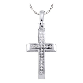 Radiant Diamond Cross Pendant | Sterling Silver Womens Round Diamond Cross Pendant 1/20 Cttw | Splendid Jewellery - Splendid Jewellery
