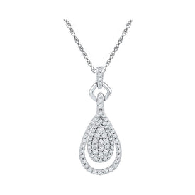 Radiant Diamond Elegance Pendant | 10kt White Gold Womens Round Diamond Teardrop Pendant 1/2 Cttw | Splendid Jewellery - Splendid Jewellery