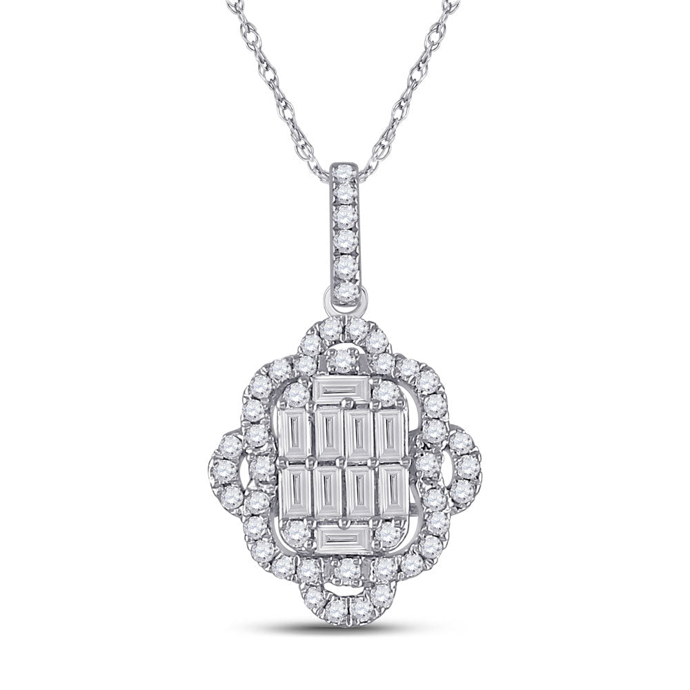 Radiant Diamond Quatrefoil Cluster Pendant - 14kt White Gold Women's Baguette Diamond Necklace - Splendid Jewellery