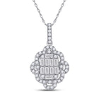 Radiant Diamond Quatrefoil Cluster Pendant - 14kt White Gold Women's Baguette Diamond Necklace - Splendid Jewellery