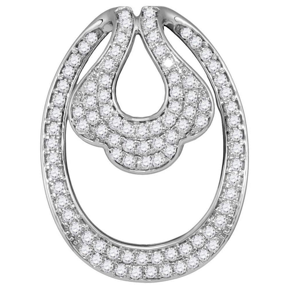 Radiant Elegance: 14kt White Gold Womens Round Diamond Slide Oval Pendant 3/4 Cttw - Splendid Jewellery