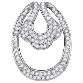 Radiant Elegance: 14kt White Gold Womens Round Diamond Slide Oval Pendant 3/4 Cttw - Splendid Jewellery