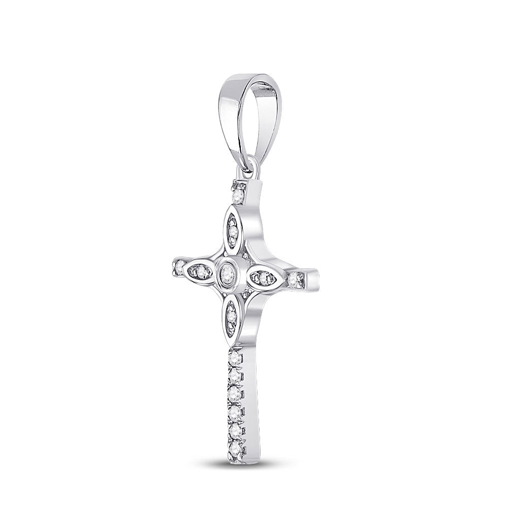 Radiant Faith: 10kt White Gold Diamond Cross Pendant 1/12 Cttw - Splendid Jewellery