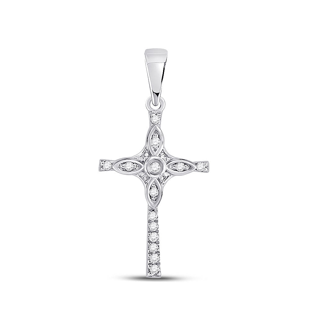 Radiant Faith: 10kt White Gold Diamond Cross Pendant 1/12 Cttw - Splendid Jewellery