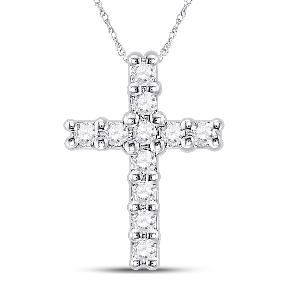 Radiant Faith: 10kt White Gold Womens Round Diamond Cross Pendant 1/10 Cttw - Splendid Jewellery