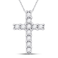 Load image into Gallery viewer, Radiant Faith: 10kt White Gold Womens Round Diamond Cross Pendant 1/10 Cttw - Splendid Jewellery