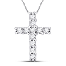 Radiant Faith: 10kt White Gold Womens Round Diamond Cross Pendant 1/10 Cttw - Splendid Jewellery