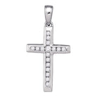 Radiant Faith: 10kt White Gold Womens Round Diamond Small Cross Pendant - Splendid Jewellery