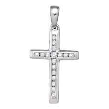 Load image into Gallery viewer, Radiant Faith: 10kt White Gold Womens Round Diamond Small Cross Pendant - Splendid Jewellery