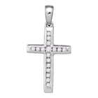 Radiant Faith: 10kt White Gold Womens Round Diamond Small Cross Pendant - Splendid Jewellery