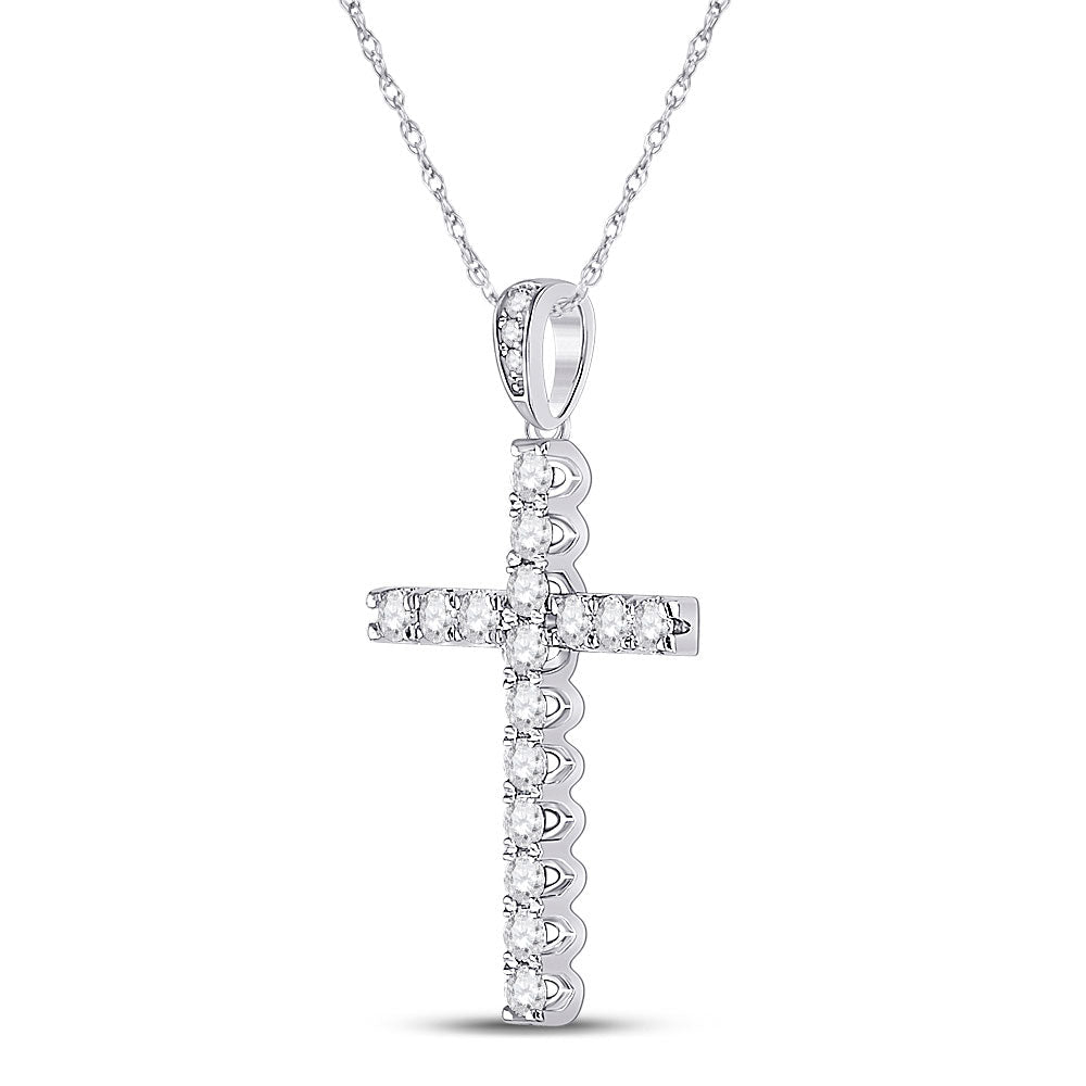 Radiant Faith: 14kt White Gold Womens Round Diamond Cross Pendant 1/2 Cttw - Splendid Jewellery