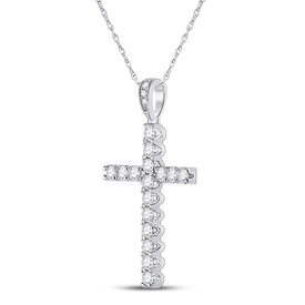 Radiant Faith: 14kt White Gold Womens Round Diamond Cross Pendant 1/2 Cttw - Splendid Jewellery