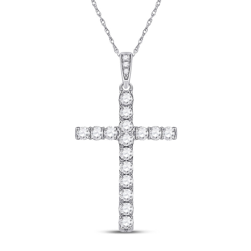 Radiant Faith: 14kt White Gold Womens Round Diamond Cross Pendant 1/2 Cttw - Splendid Jewellery