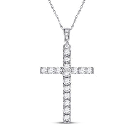 Radiant Faith: 14kt White Gold Womens Round Diamond Cross Pendant 1/2 Cttw - Splendid Jewellery
