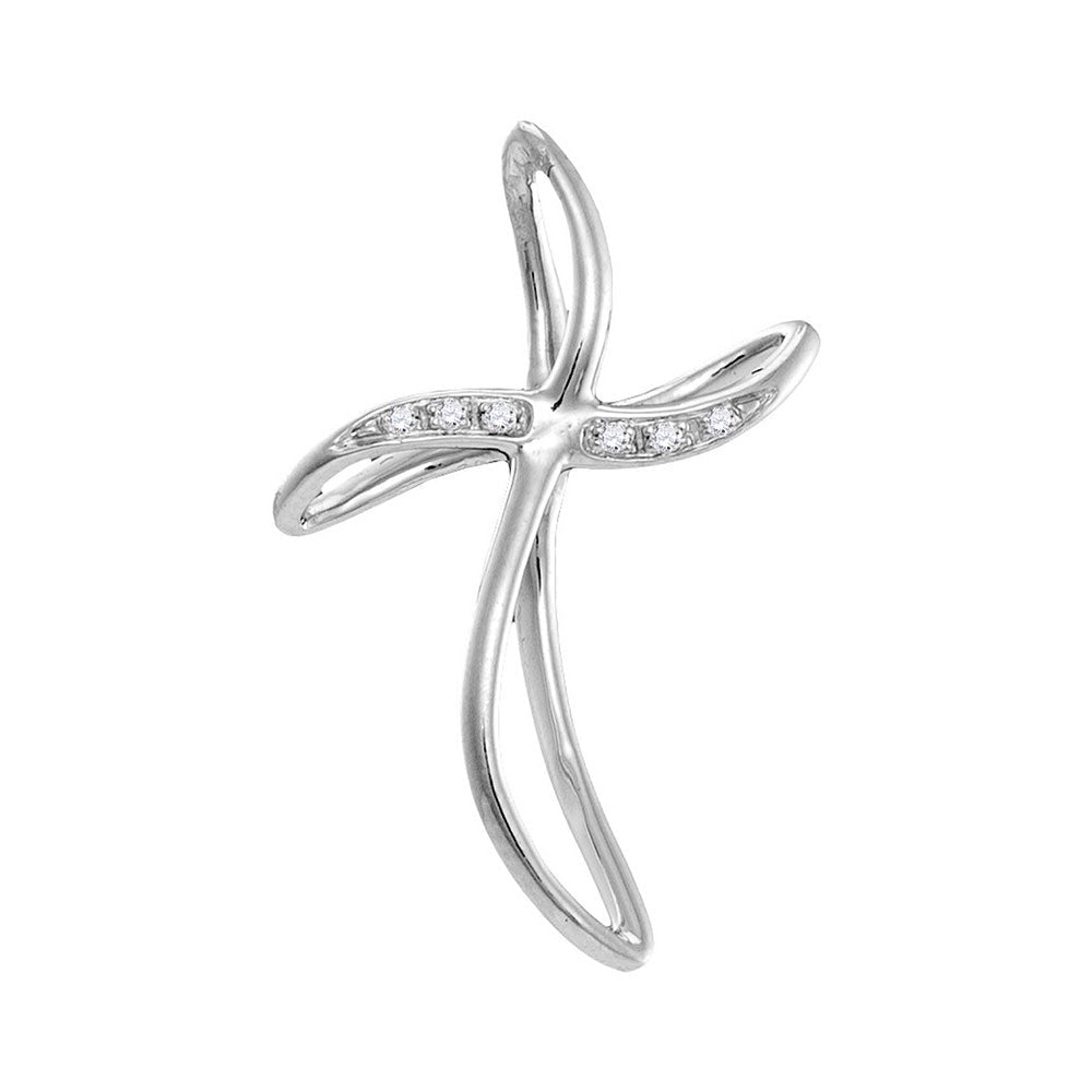 Radiant Faith Diamond Cross Pendant: 10kt White Gold Womens Round Diamond Cross Religious Pendant .02 Cttw - Splendid Jewellery