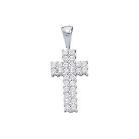 Radiant Glow Diamond Cross Pendant | 14kt White Gold Womens Round Diamond Simple Cross Religious Pendant 1/4 Cttw | Splendid Jewellery - Splendid Jewellery