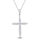 Radiant Grace: 10kt White Gold Womens Round Diamond Cross Pendant 1/8 Cttw - Splendid Jewellery