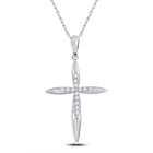 Radiant Grace: 10kt White Gold Womens Round Diamond Cross Pendant 1/8 Cttw - Splendid Jewellery