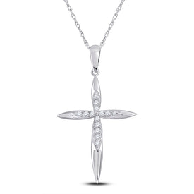 Radiant Grace: 10kt White Gold Womens Round Diamond Cross Pendant 1/8 Cttw - Splendid Jewellery