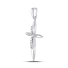 Radiant Grace: 10kt White Gold Womens Round Diamond Cross Pendant 1/8 Cttw - Splendid Jewellery