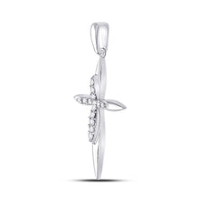 Load image into Gallery viewer, Radiant Grace: 10kt White Gold Womens Round Diamond Cross Pendant 1/8 Cttw - Splendid Jewellery