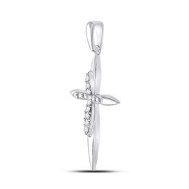 Radiant Grace: 10kt White Gold Womens Round Diamond Cross Pendant 1/8 Cttw - Splendid Jewellery