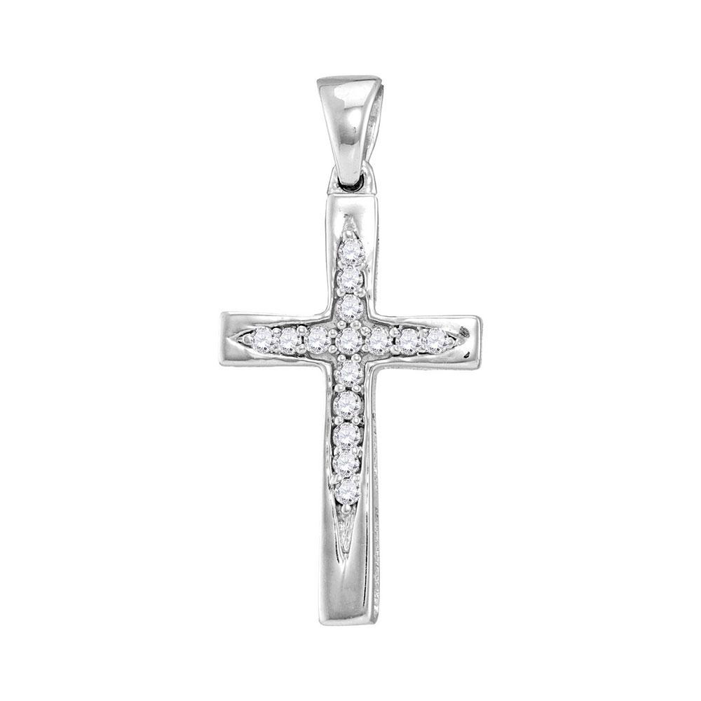 Radiant Grace Diamond Cross Pendant | 10kt White Gold Womens Round Diamond Cross Pendant 1/10 Cttw | Splendid Jewellery - Splendid Jewellery