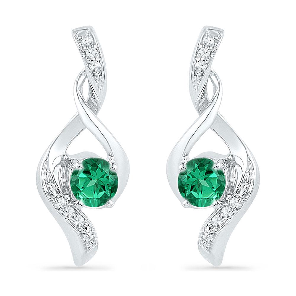 Radiant Green Elegance: 10kt White Gold Womens Round Lab - Created Emerald Fashion Earrings 1/3 Cttw - Splendid Jewellery