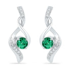 Radiant Green Elegance: 10kt White Gold Womens Round Lab - Created Emerald Fashion Earrings 1/3 Cttw - Splendid Jewellery