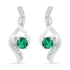 Radiant Green Elegance: 10kt White Gold Womens Round Lab - Created Emerald Fashion Earrings 1/3 Cttw - Splendid Jewellery