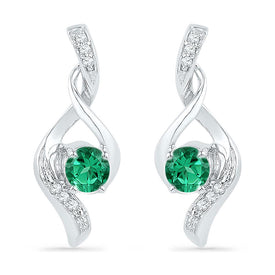 Radiant Green Elegance: 10kt White Gold Womens Round Lab - Created Emerald Fashion Earrings 1/3 Cttw - Splendid Jewellery