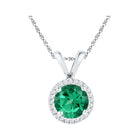 Radiant Green Enchantment Pendant | 10k White Gold Lab - Created Emerald & Diamond Halo Necklace 7/8 Cttw - Splendid Jewellery
