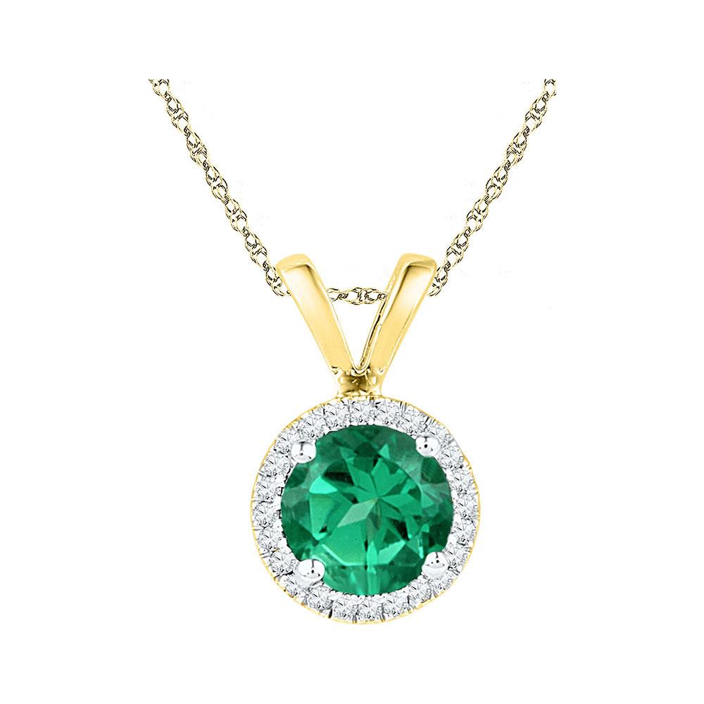 Radiant Green Enchantment Pendant | 10k Yellow Gold Womens Lab - Created Emerald & Diamond Halo Pendant 7/8 Cttw | Splendid Jewellery - Splendid Jewellery