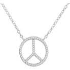 Radiant Harmony: 10kt White Gold Womens Round Diamond Peace Sign Circle Pendant Necklace - Splendid Jewellery