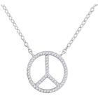 Radiant Harmony: 10kt White Gold Womens Round Diamond Peace Sign Circle Pendant Necklace - Splendid Jewellery