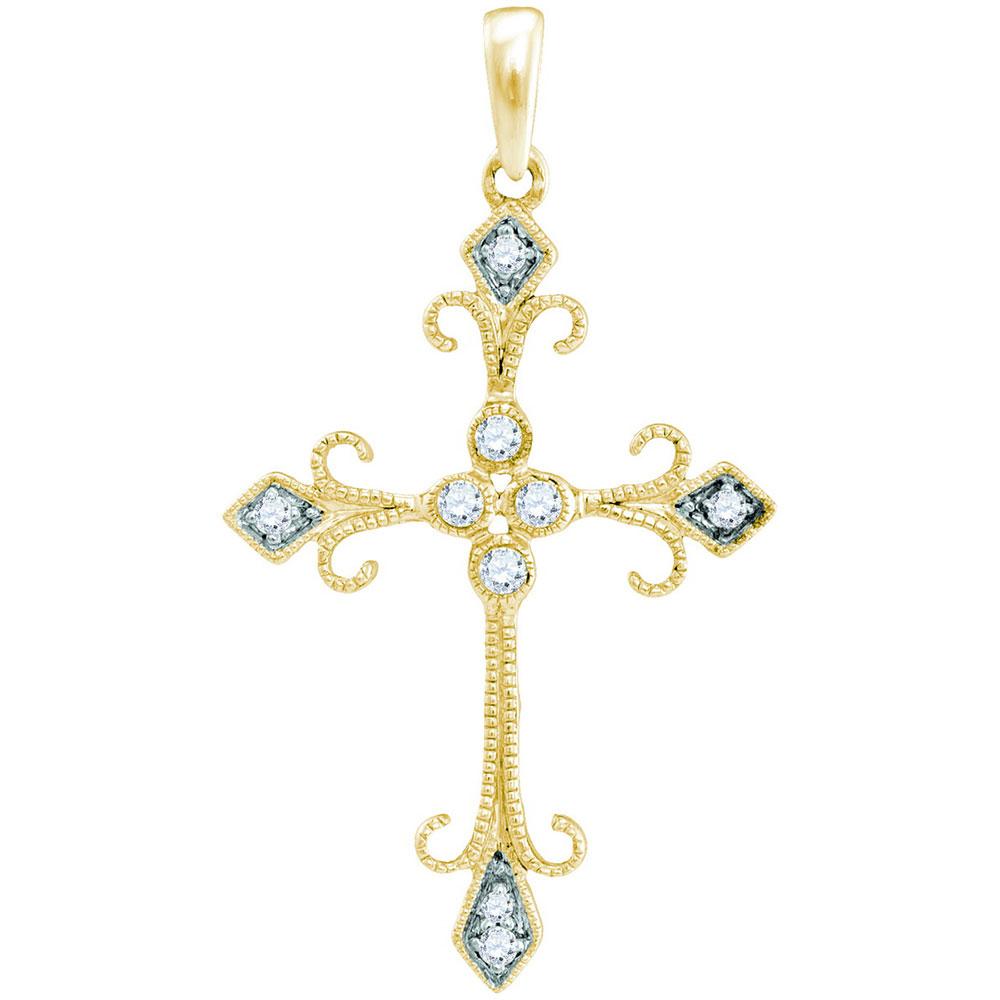 Radiant Harmony: 10kt Yellow Gold Womens Round Diamond Cross Pendant - Splendid Jewellery