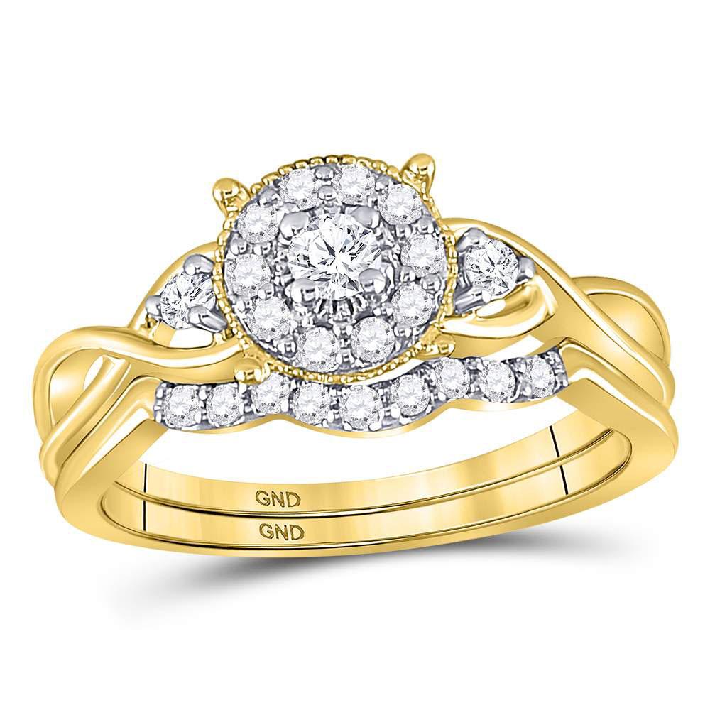 Radiant Love | 10k White Gold Diamond Cluster Bridal Wedding Ring Band Set 1/3 Cttw | Splendid Jewellery - Splendid Jewellery